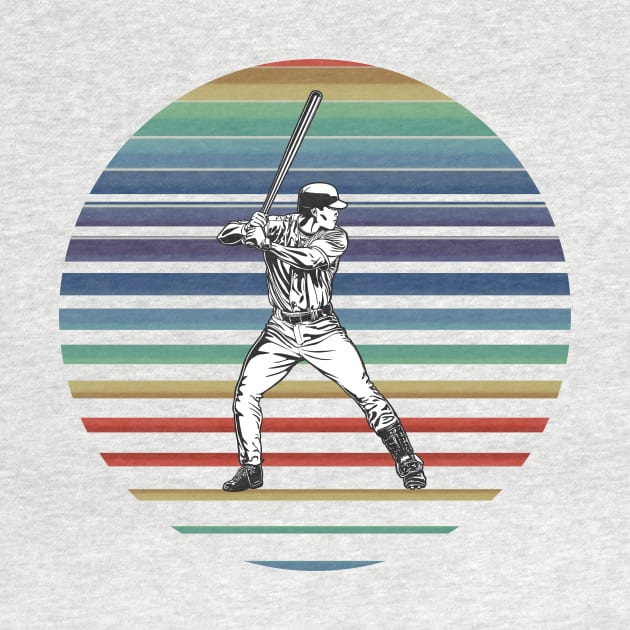 Retro Baseball Player On A 80's Sun Background by iZiets